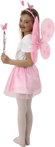 Costum de zână roz pentru copii, cu aripi și baghetă