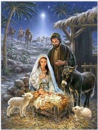 Pictură cu diamante Iisus în iesle 30 × 40 cm