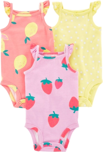 Body pentru bebeluși Carter’s, tip maieu (cu bretele) Dots Fruit, pentru fetiță, 3 buc.