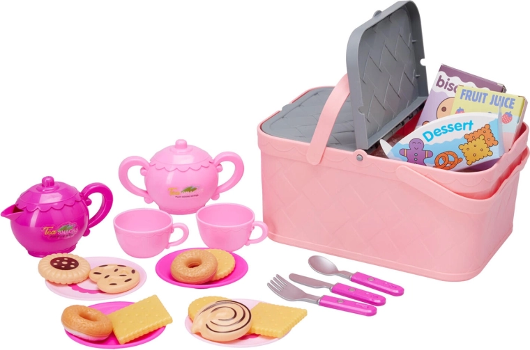 Coș de picnic cu accesorii, set din plastic cu 24 de piese