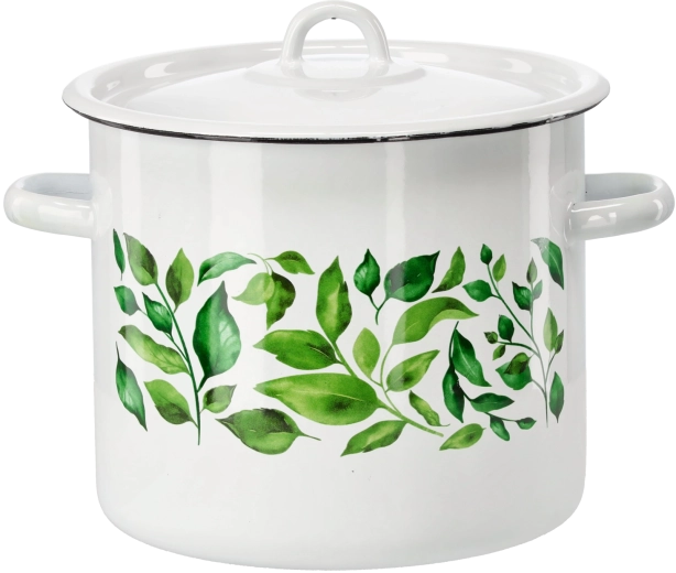 Oală emailată 7 l 22 cm albă Ficus cu capac