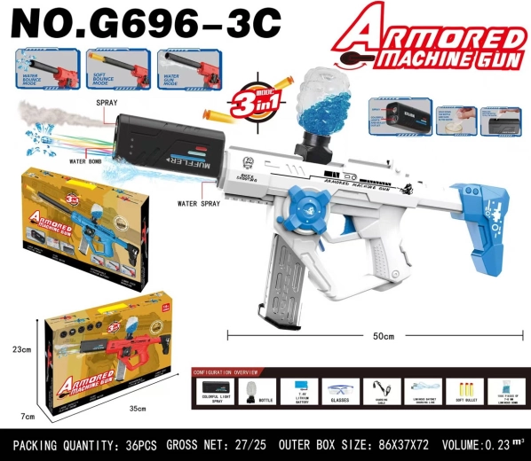 Pistol alb 3în1 pentru bile de apă cu gel, cu efect de fum - 1 bucată