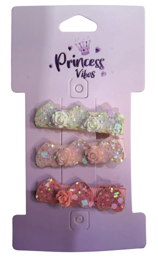 PINK set de agrafe de păr strălucitoare cu trandafir, 3 buc.