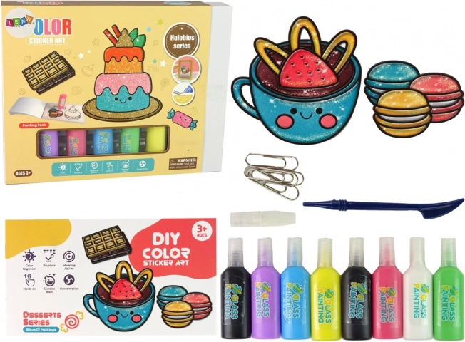 Set pentru pictură pe sticlă Dulciuri DIY 8 culori sclipici