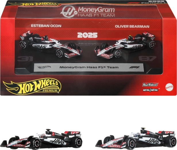 Hot Wheels Premium Formula 1 MoneyGram Haas set de 2 modele metalice F1 Ocon și Bearman