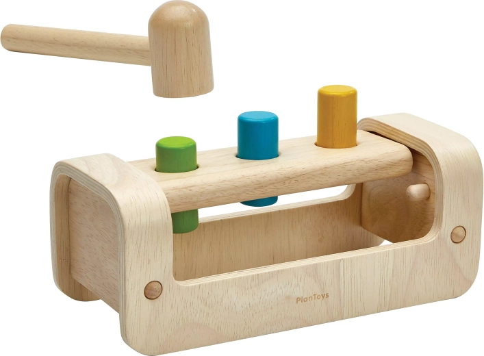 PlanToys banc de bătut din lemn cu cilindri colorați
