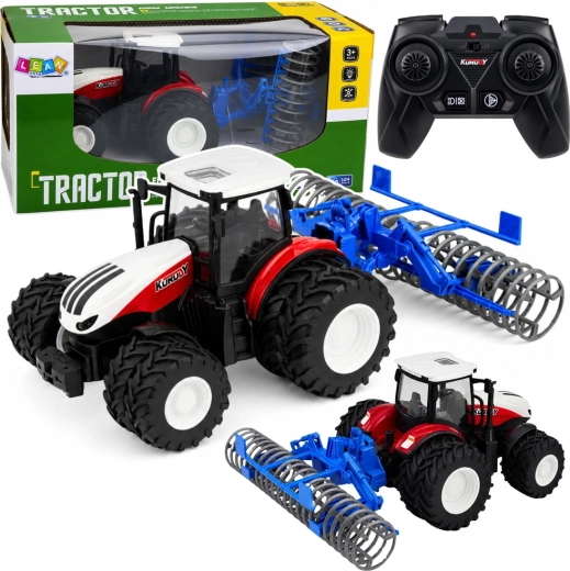 Tractor RC cu cilindru agricol detașabil 1:24, roșu, cu lumini