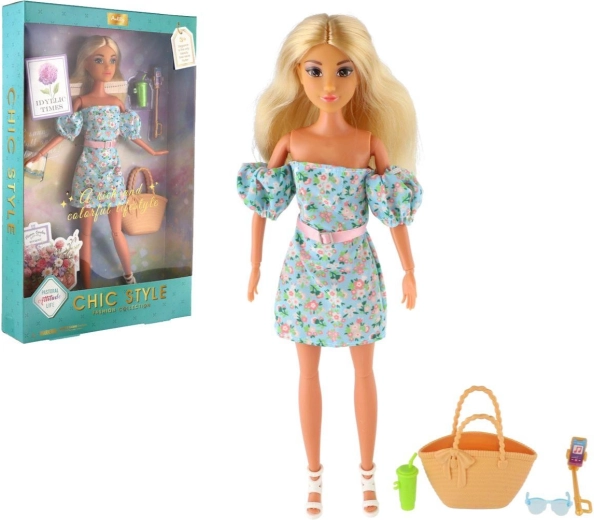 Păpușa Anlily în rochie florală, cu articulații și accesorii, 30 cm