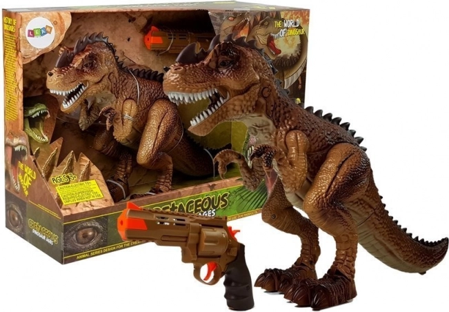 Tyrannosaurus rex interactiv cu abur, lumini și sunete + pistol