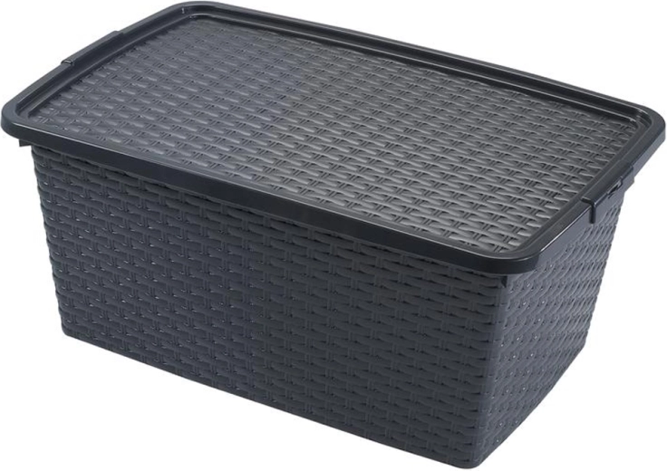 Cutie de depozitare din plastic Heidrun cu capac, aspect ratan, 40 l