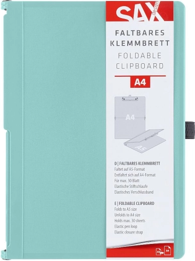 Clipboard pliabil cu închidere și clemă SAX A4, verde-albăstrui