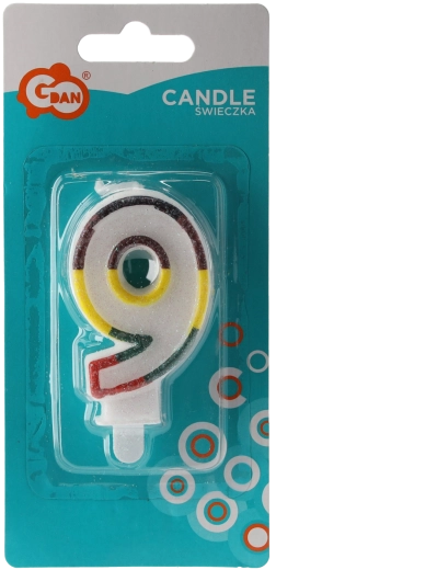 Lumânare de aniversare numărul 9 cu margine sclipitoare