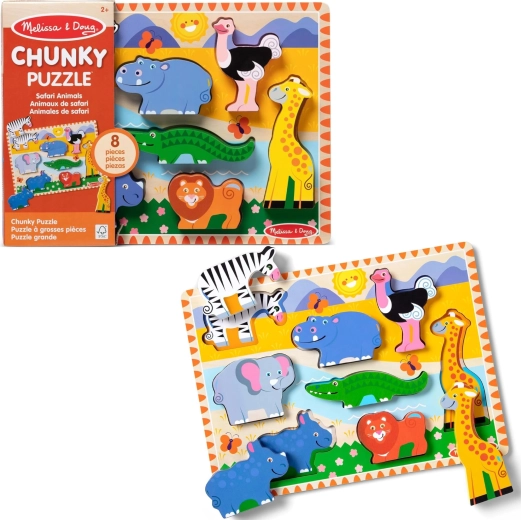 Puzzle din lemn cu piese de încastrat, safari, Melissa & Doug