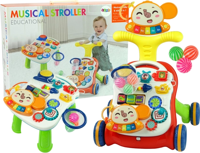 Mers interactiv și măsuță educativă 2‑în‑1 – roșu