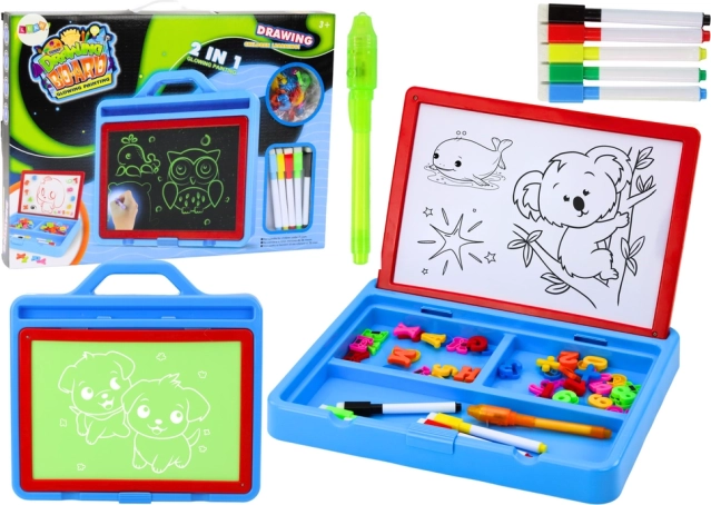 Tablă magnetică de desen 2‑în‑1 cu desen cu lumină