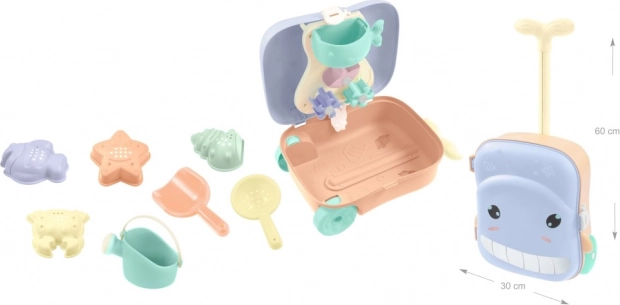 Troler cu roți și set de nisip cu moară de apă