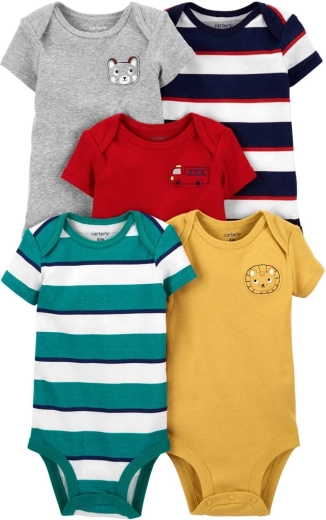 Body din bumbac Carter’s pentru bebeluși, cu mânecă scurtă, Stripe pentru băieți, set 5 buc., mărimea 56