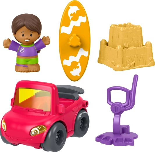 Fisher-Price Little People set cu mașinuță, figurină și accesorii – o zi la plajă