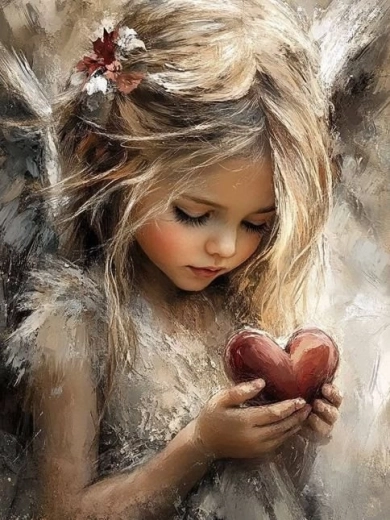 Pictură cu diamante – fată cu inimă 30 × 40 cm