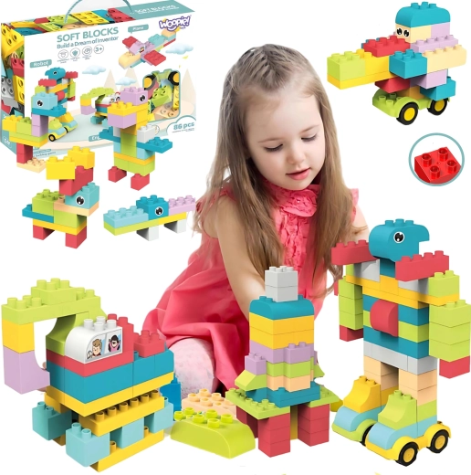 Cuburi de construcție pastelate Woopie cu animăluțe, 86 de piese