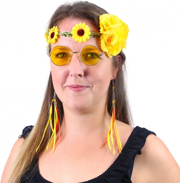 Set Hippies Galben - Bentiță, Cercei și Ochelari