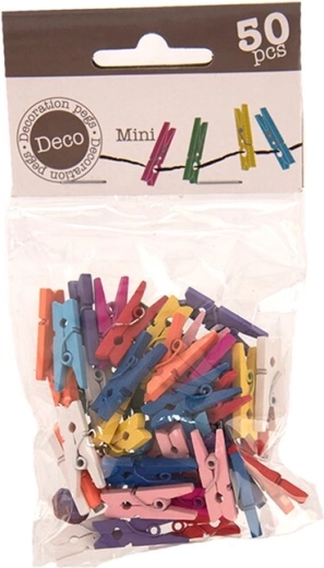 Mini cleștișori din lemn colorați 2,5 cm (50 buc.)