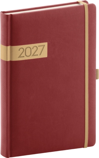 Agendă zilnică Notique Twill 2027 bordo-auriu 15 × 21 cm