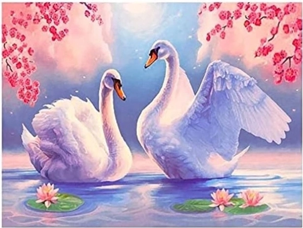 Pictură cu diamante Lebede printre crini 30 × 40 cm