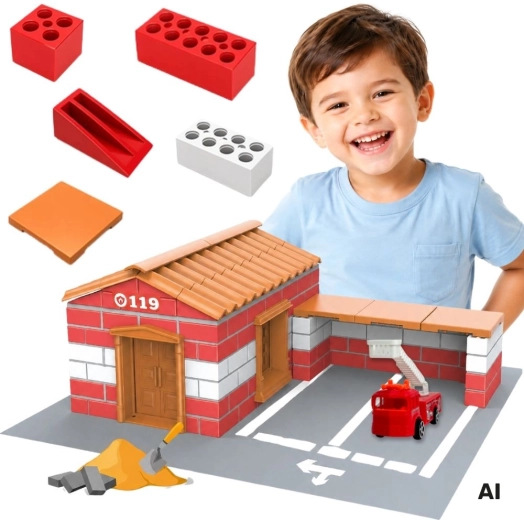Woopie set de construcție stație de pompieri din cărămizi adevărate 178 piese