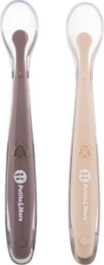 Petite&Mars lingurițe din silicon cu husă de călătorie Take&Match sand cocoa, 2 buc