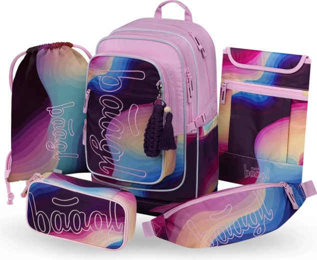 Set școlar Baagl 5 piese Cubic Lyra – rucsac, penar, săculeț pentru sport, borsetă și husă pentru laptop (GRS)