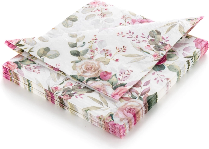 Șervețele de hârtie cu trandafiri Pink Rose 33 × 33 cm, 3 straturi, 20 buc