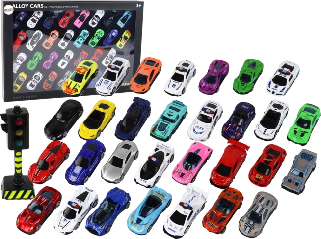Set de Modele de Mașinuțe din Aliaj Aluminiu în Cutie 30 de Bucăți Mașini Sportive de Poliție