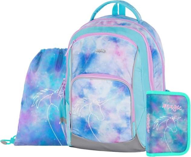 Set școlar 3 piese OXY GO Unicorn – rucsac, săculeț și penar