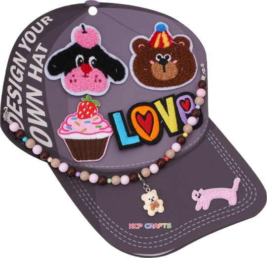 Accesorii decorative pentru șapcă cu cozoroc – cățel și inscripția Love cu lanț decorativ cu mărgele - 1 bucată