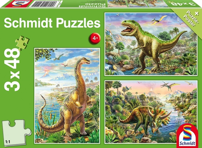 Puzzle Schmidt Aventuri cu dinozauri 3×48 piese