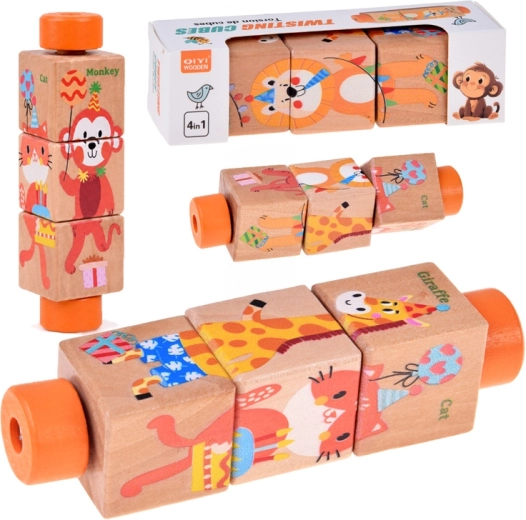 Puzzle rotativ din lemn cu animăluțe