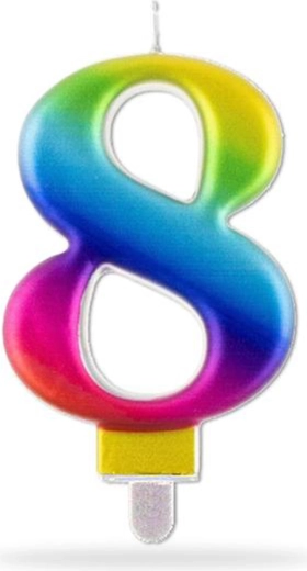Lumânare cifră 8 pentru înfipt, curcubeu, 7,5 cm