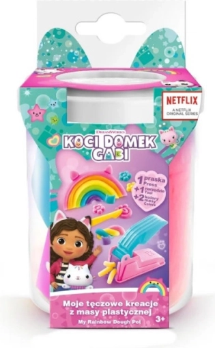 Set cu plastilină GABIN CĂSUȚA PISICII Creațiile mele curcubeu – pahar alb