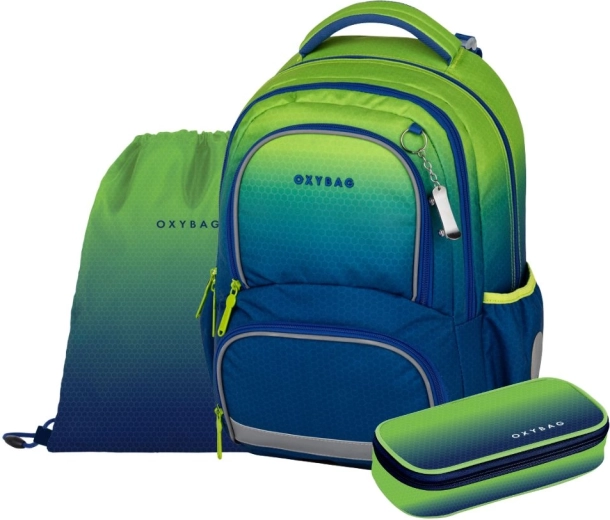 Set școlar Oxybag OXY NEXT Ombre Green – rucsac, penar și sac pentru sport