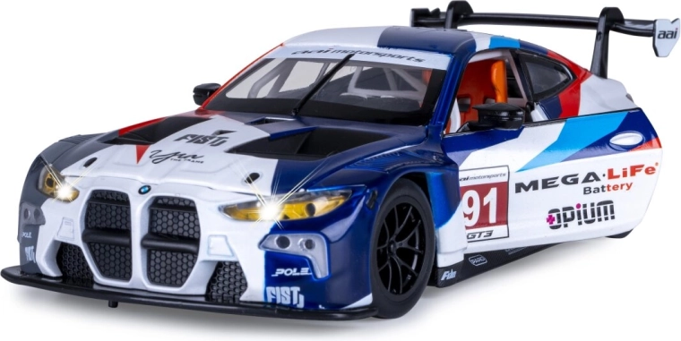 Model de mașină de curse JAMARA BMW M4 GT3, scară 1:24, alb, cu lumini și sunete