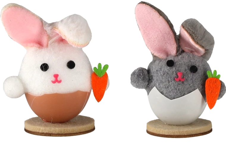 Decorațiune de Paște iepuraș în coajă pe suport din lemn