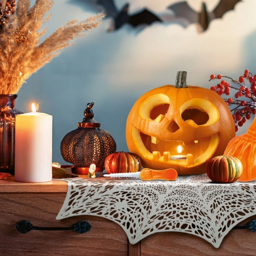 Suport decorativ de Halloween în formă de pânză de păianjen, argintiu, 37 cm