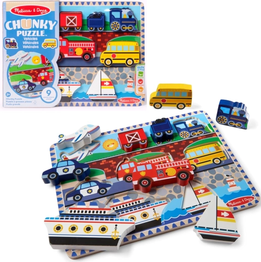 Puzzle din lemn cu inserții, cu vehicule, Melissa & Doug