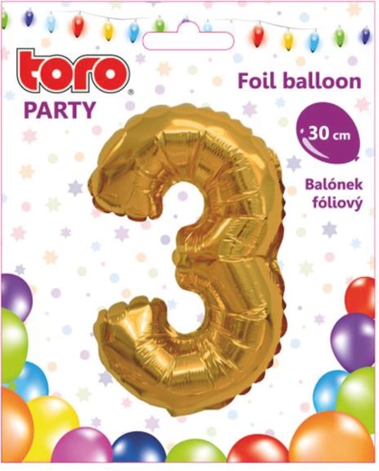 Balon din folie cifră 3, 30 cm, auriu TORO
