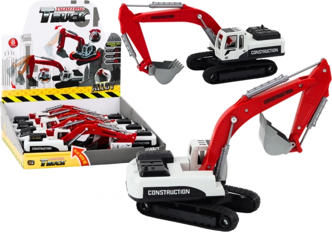 Excavator cu șenile de metal roșu-alb