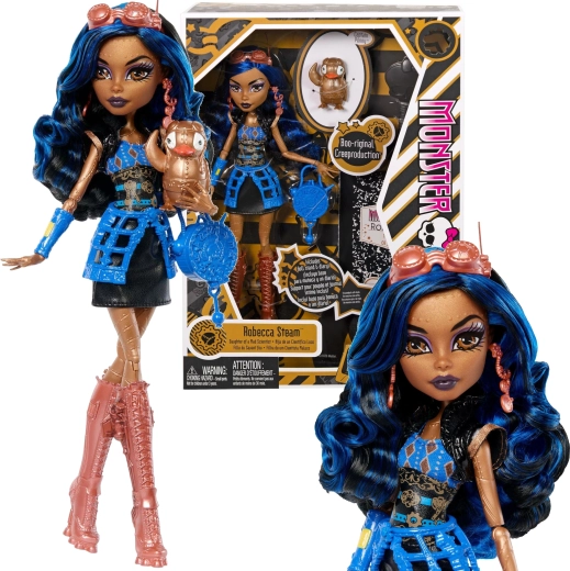 Păpușă Monster High Robecca Steam 26 cm Creeproduction cu accesorii și animăluțul Captain Penny