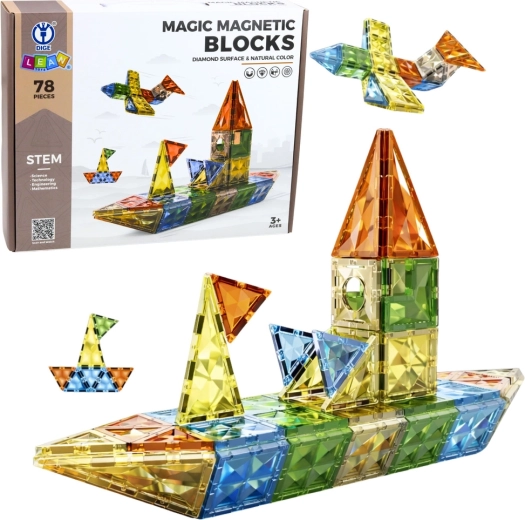 Cărămizi magnetice de construcție 3D, colorate, 78 piese
