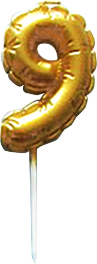 Lumânare pentru tort cifră 9 aurie, înfiptă, 6 cm