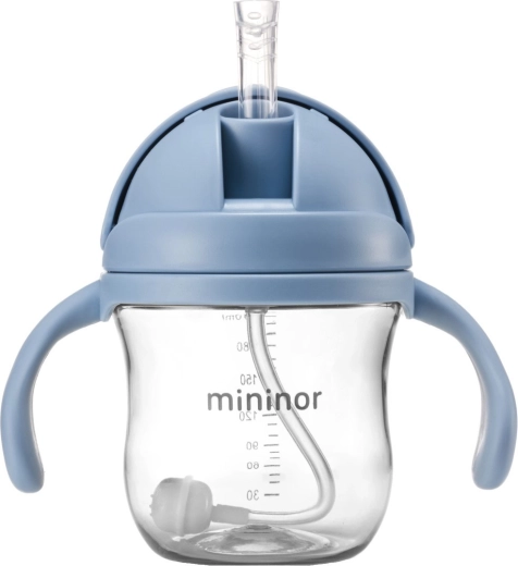 Mininor sticlă cu pai din tritan sky blue - 1 bucată